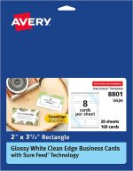 Avery Clean Edge Printable Business Cards with Sure Feed Technology, 2" x 3.5", Glossy White, 200 Blank Cards for Inkjet Printers (8859)